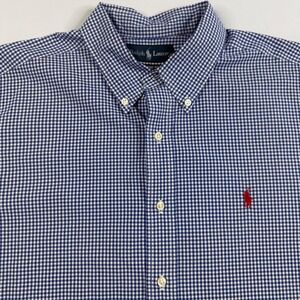Ralph Lauren Button Down Shirt Mens XL Blue Gingham Short Sleeve Classic Fit